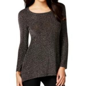 Grace Elements Black Metallic Long Sleeve Handkerchief Hem Top Size Women's XL
